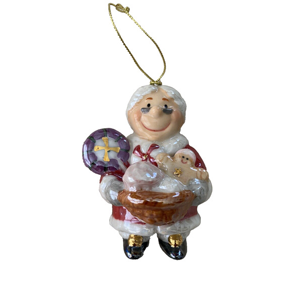 Vtg Mrs Santa Claus w Baking Basket Christmas Ornament Glossy Ceramic Ornament - Picture 1 of 6